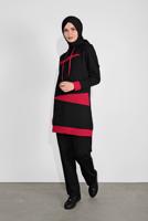 Tesettür giyim SİYAH KAPÜŞONLU İKİ RENK İKİLİ EŞOFMAN TAKIM  2708
