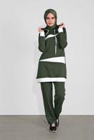 Tesettür giyim HAKİ KAPÜŞONLU İKİ RENK İKİLİ EŞOFMAN TAKIM  2708