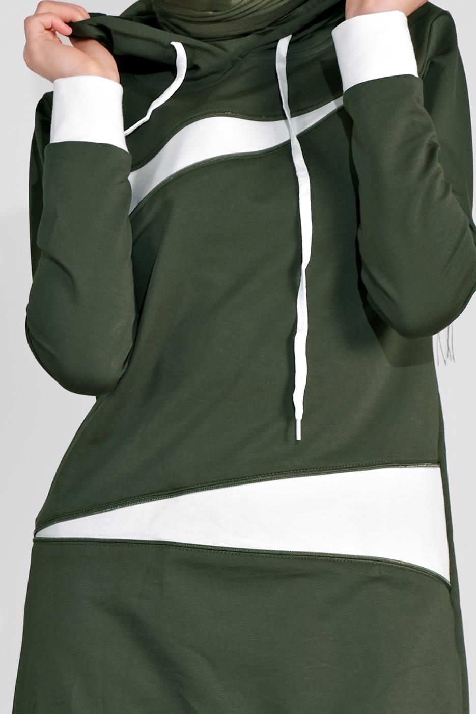 Tesettür giyim HAKİ KAPÜŞONLU İKİ RENK İKİLİ EŞOFMAN TAKIM  2708