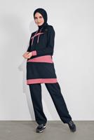 Tesettür giyim LACİVERT KAPÜŞONLU İKİ RENK İKİLİ EŞOFMAN TAKIM  2708