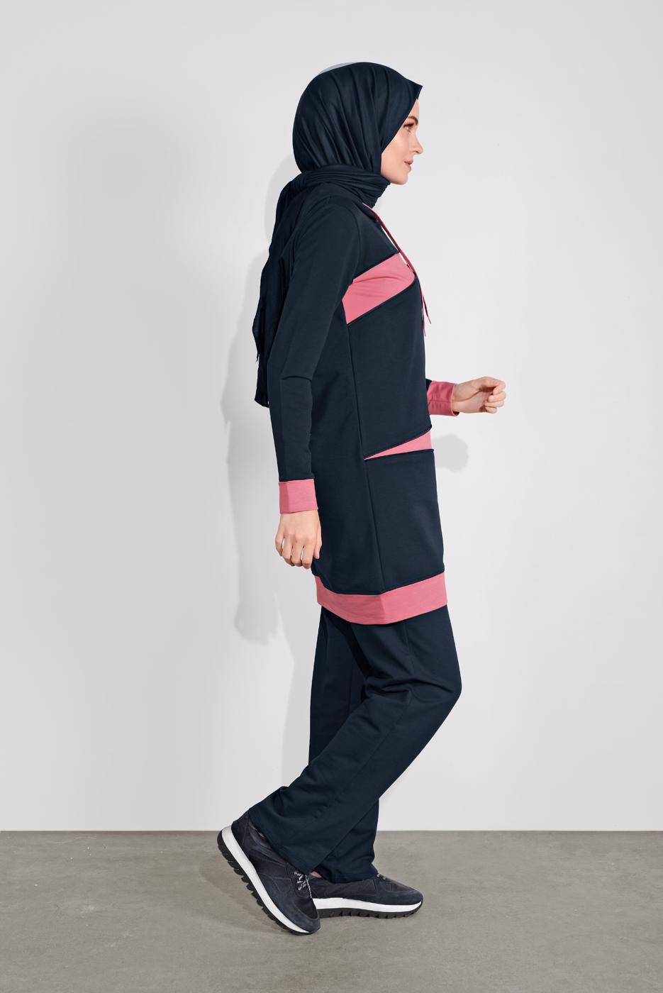 Tesettür giyim LACİVERT KAPÜŞONLU İKİ RENK İKİLİ EŞOFMAN TAKIM  2708