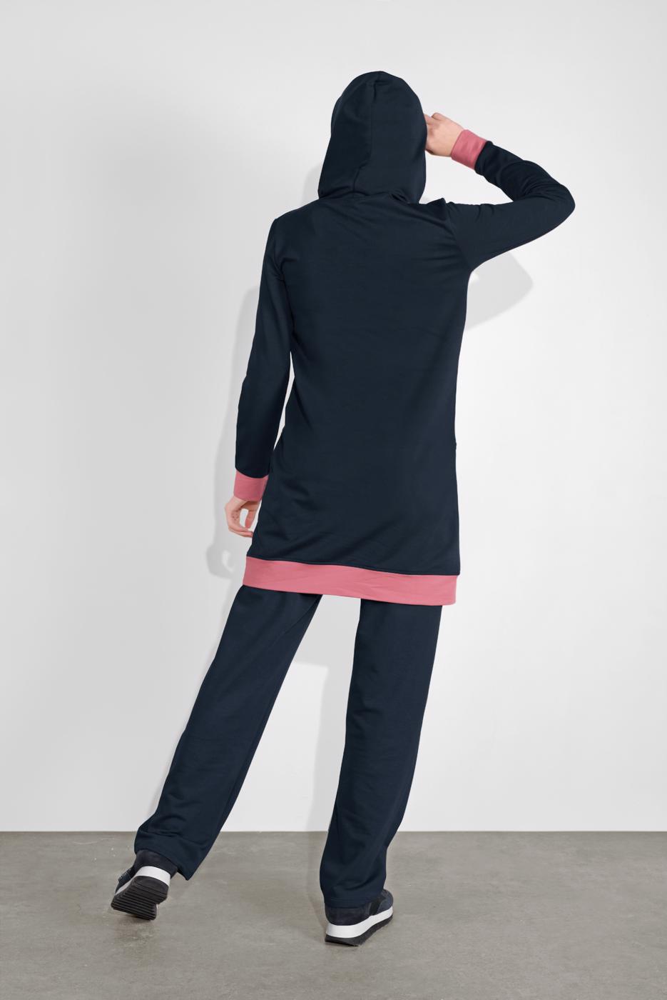 Tesettür giyim LACİVERT KAPÜŞONLU İKİ RENK İKİLİ EŞOFMAN TAKIM  2708
