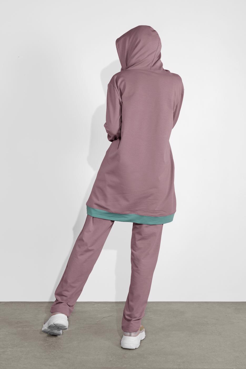 Tesettür giyim PEMBE KAPÜŞONLU İKİ RENK İKİLİ EŞOFMAN TAKIM  2708