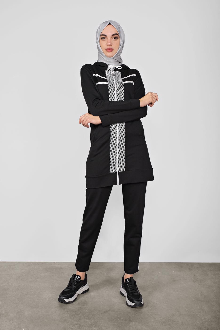 Tesettür giyim SİYAH FİLELİ İKİLİ EŞOFMAN TAKIM 3155 