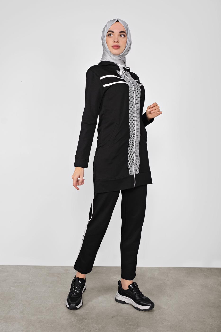 Tesettür giyim SİYAH FİLELİ İKİLİ EŞOFMAN TAKIM 3155 