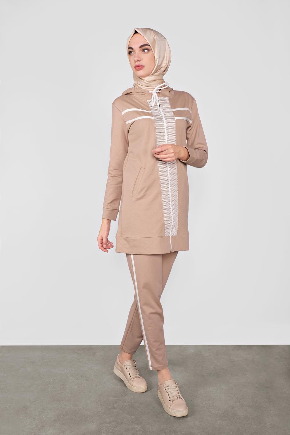Tesettür giyim KAHVE FİLELİ İKİLİ EŞOFMAN TAKIM 3155 