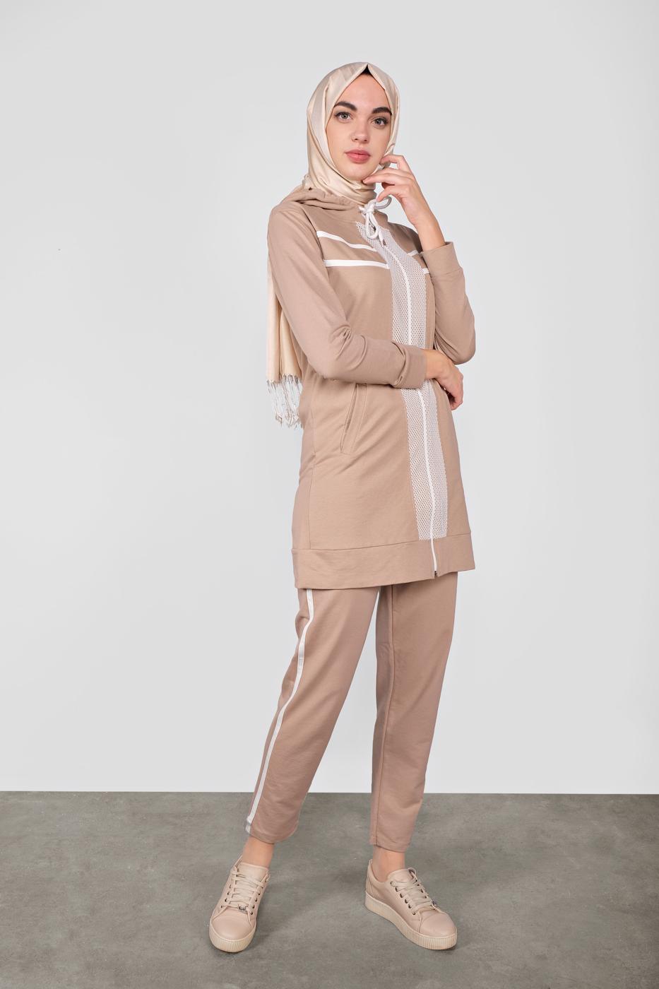 Tesettür giyim KAHVE FİLELİ İKİLİ EŞOFMAN TAKIM 3155 