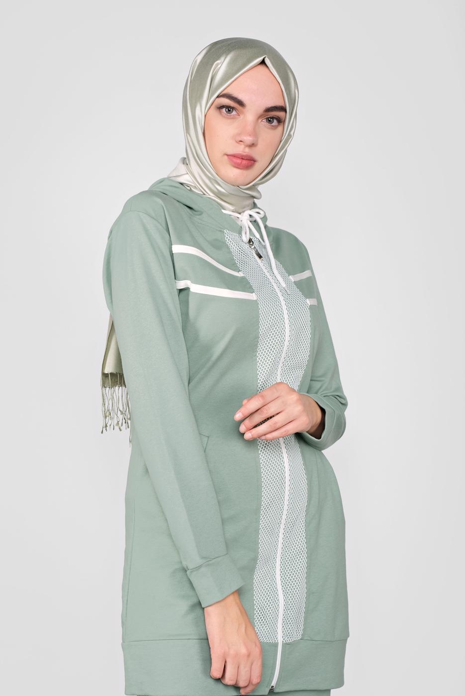 Tesettür giyim YEŞİL FİLELİ İKİLİ EŞOFMAN TAKIM 3155 
