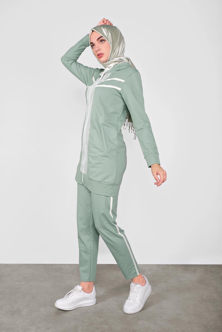 Tesettür giyim YEŞİL FİLELİ İKİLİ EŞOFMAN TAKIM 3155 