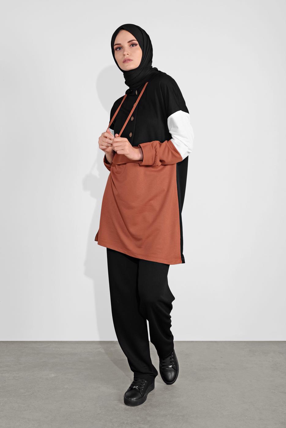 Tesettür giyim SİYAH DÜĞMELİ EŞOFMAN TAKIMI 3236