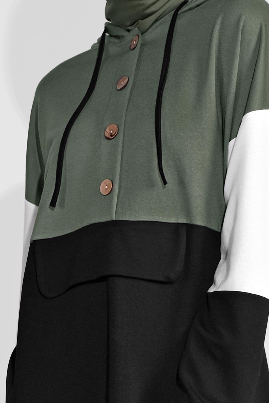 Tesettür giyim HAKİ DÜĞMELİ EŞOFMAN TAKIMI 3236