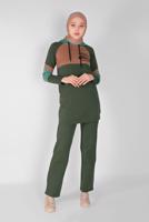 Tesettür giyim HAKİ BASKILI KAPÜŞONLU EŞOFMAN TAKIMI 3508