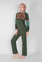 Tesettür giyim HAKİ BASKILI KAPÜŞONLU EŞOFMAN TAKIMI 3508