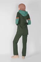 Tesettür giyim HAKİ BASKILI KAPÜŞONLU EŞOFMAN TAKIMI 3508