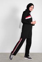 Tesettür giyim SİYAH PAMUKLU ŞERİT DETAYLI PANTOLONLU EŞOFMAN TAKIM 3708 