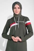 Tesettür giyim HAKİ PAMUKLU ŞERİT DETAYLI PANTOLONLU EŞOFMAN TAKIM 3708 