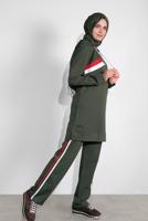 Tesettür giyim HAKİ PAMUKLU ŞERİT DETAYLI PANTOLONLU EŞOFMAN TAKIM 3708 