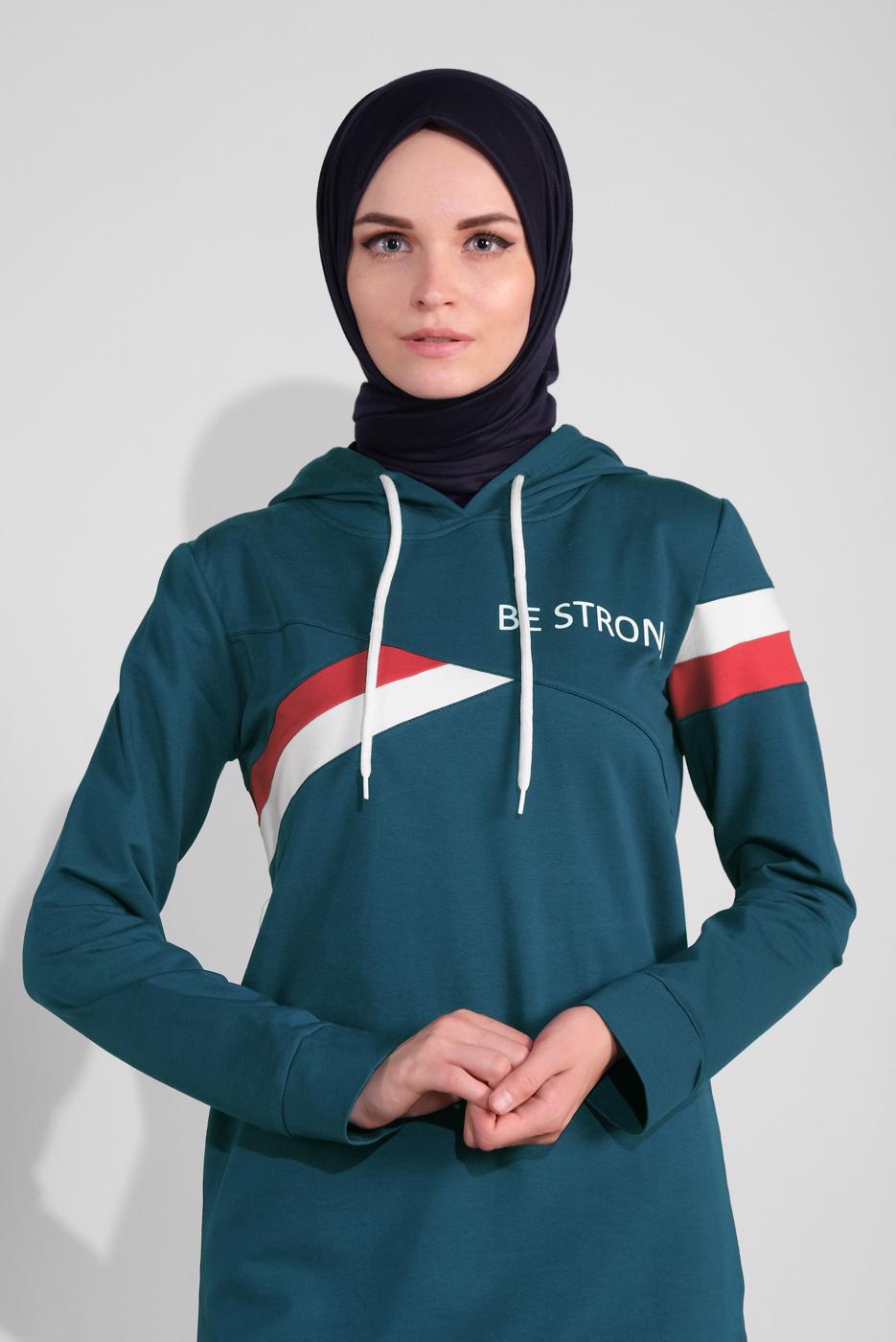 Tesettür giyim LACİVERT PAMUKLU ŞERİT DETAYLI PANTOLONLU EŞOFMAN TAKIM 3708 