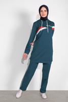 Tesettür giyim LACİVERT PAMUKLU ŞERİT DETAYLI PANTOLONLU EŞOFMAN TAKIM 3708 