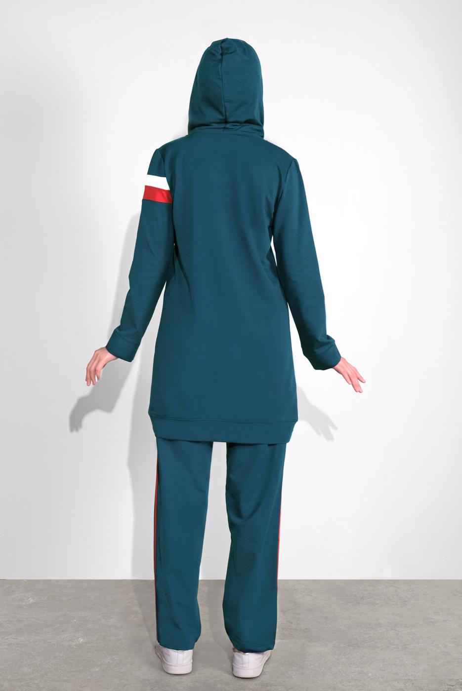 Tesettür giyim LACİVERT PAMUKLU ŞERİT DETAYLI PANTOLONLU EŞOFMAN TAKIM 3708 