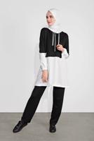 Tesettür giyim SİYAH İKİ RENK KAPÜŞONLU PANTOLONLU  TAKIM 4236 