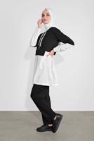 Tesettür giyim SİYAH İKİ RENK KAPÜŞONLU PANTOLONLU  TAKIM 4236 