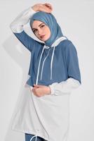 Tesettür giyim LACİVERT İKİ RENK KAPÜŞONLU PANTOLONLU  TAKIM 4236 