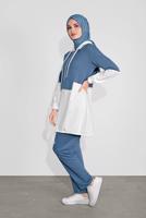 Tesettür giyim LACİVERT İKİ RENK KAPÜŞONLU PANTOLONLU  TAKIM 4236 