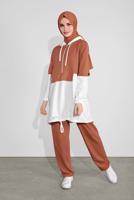 Tesettür giyim TURUNCU İKİ RENK KAPÜŞONLU PANTOLONLU  TAKIM 4236 