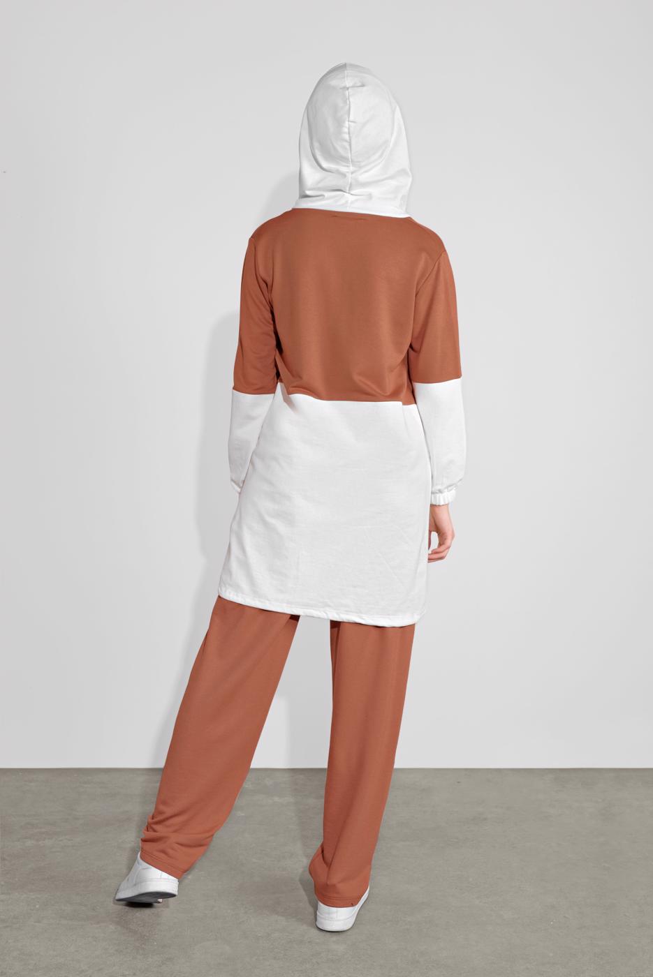 Tesettür giyim TURUNCU İKİ RENK KAPÜŞONLU PANTOLONLU  TAKIM 4236 