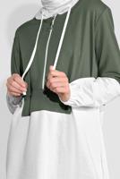 Tesettür giyim HAKİ İKİ RENK KAPÜŞONLU PANTOLONLU  TAKIM 4236 