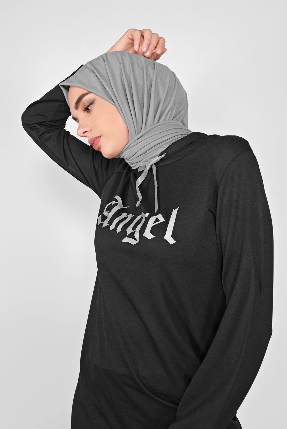 Tesettür giyim SİYAH BASKILI İKİLİ PANTOLON TAKIM 4436