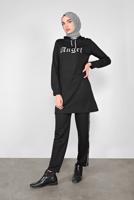 Tesettür giyim SİYAH BASKILI İKİLİ PANTOLON TAKIM 4436