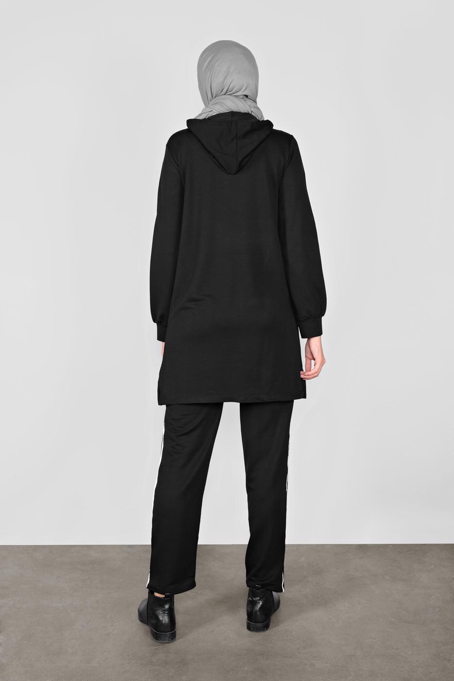 Tesettür giyim SİYAH BASKILI İKİLİ PANTOLON TAKIM 4436