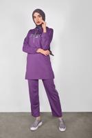 Tesettür giyim MOR BASKILI İKİLİ PANTOLON TAKIM 4436