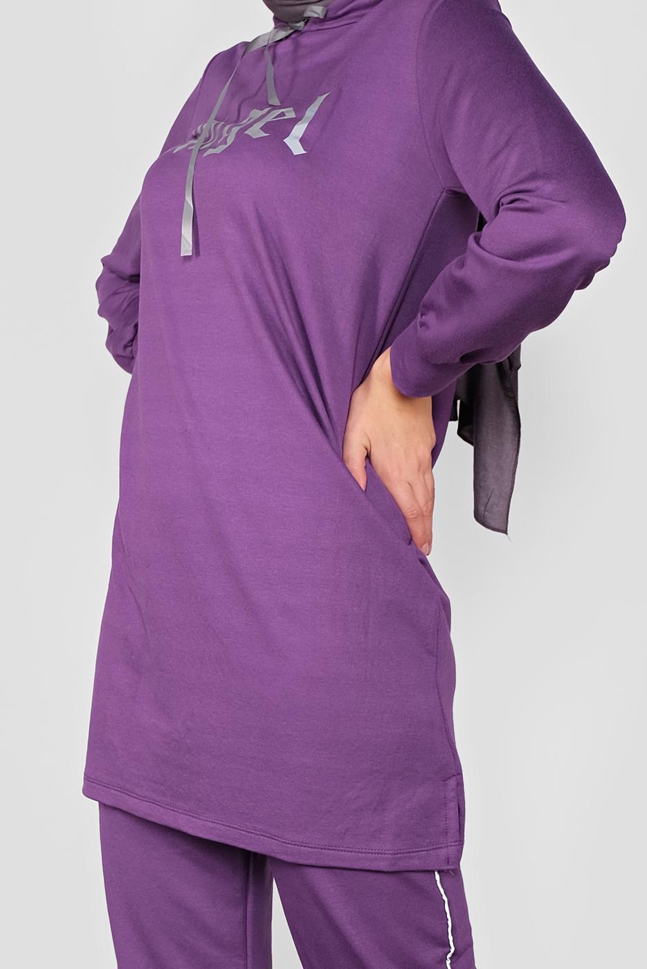 Tesettür giyim MOR BASKILI İKİLİ PANTOLON TAKIM 4436