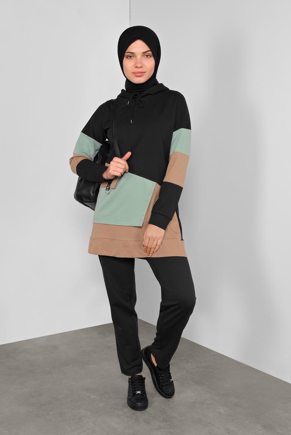 Tesettür giyim SİYAH RENKLİ 2Lİ PANTOLONLU EŞOFMAN TAKIMI 5255