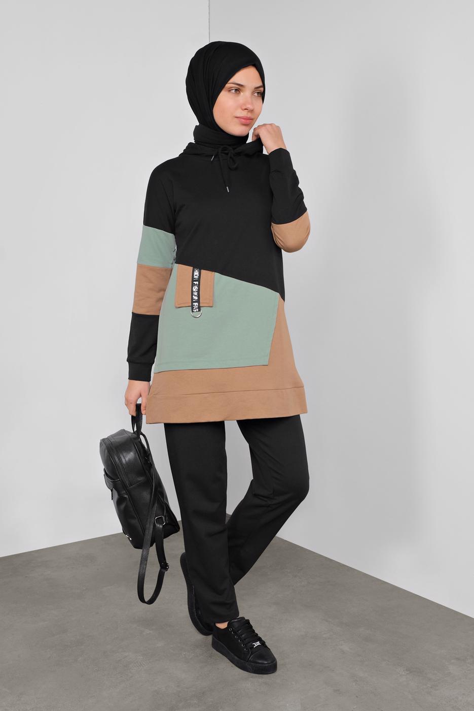 Tesettür giyim SİYAH RENKLİ 2Lİ PANTOLONLU EŞOFMAN TAKIMI 5255