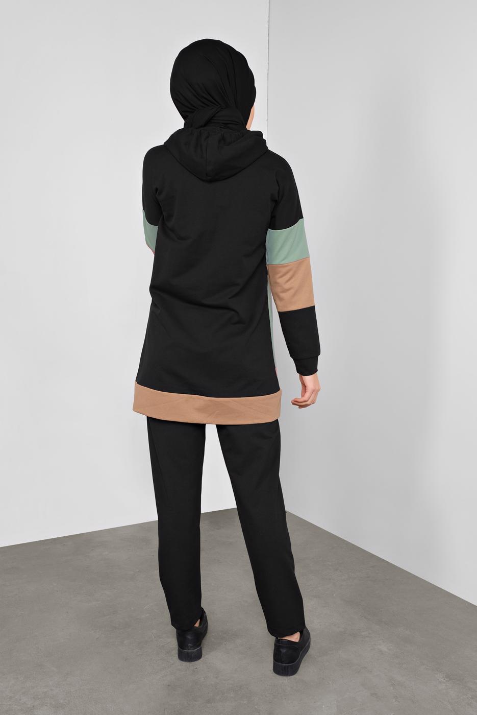 Tesettür giyim SİYAH RENKLİ 2Lİ PANTOLONLU EŞOFMAN TAKIMI 5255