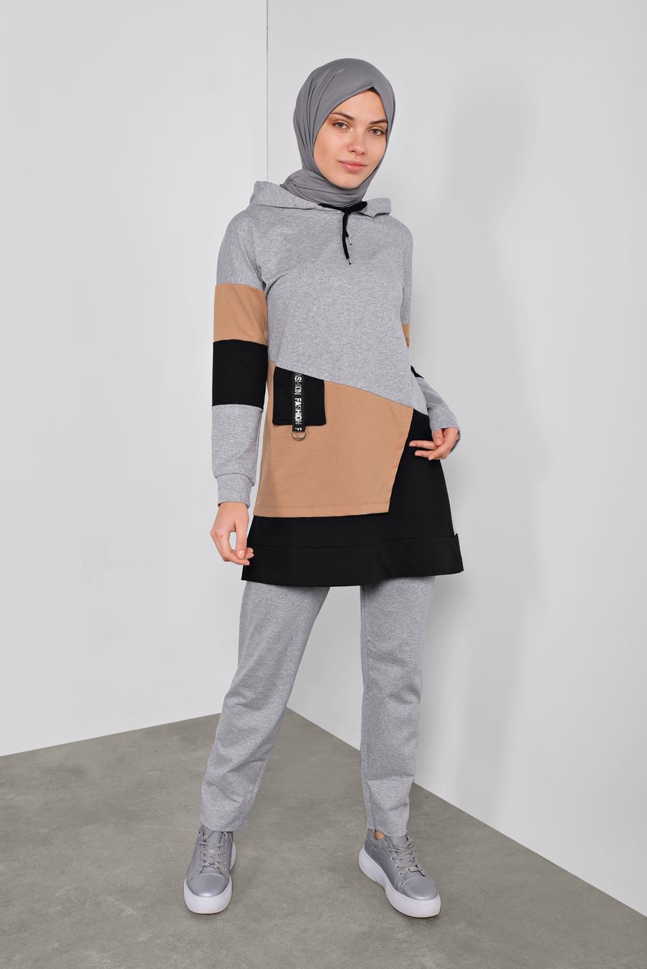 Tesettür giyim GRİ RENKLİ 2Lİ PANTOLONLU EŞOFMAN TAKIMI 5255