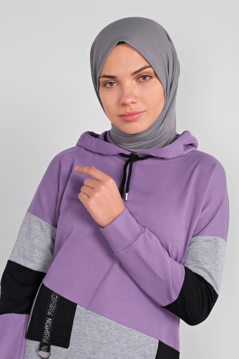 Tesettür giyim MOR RENKLİ 2Lİ PANTOLONLU EŞOFMAN TAKIMI 5255