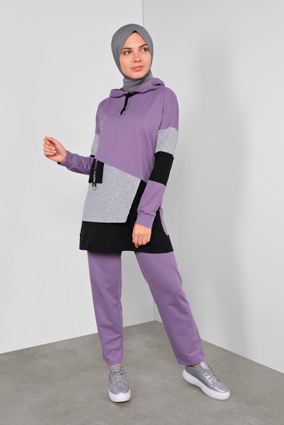 Tesettür giyim MOR RENKLİ 2Lİ PANTOLONLU EŞOFMAN TAKIMI 5255