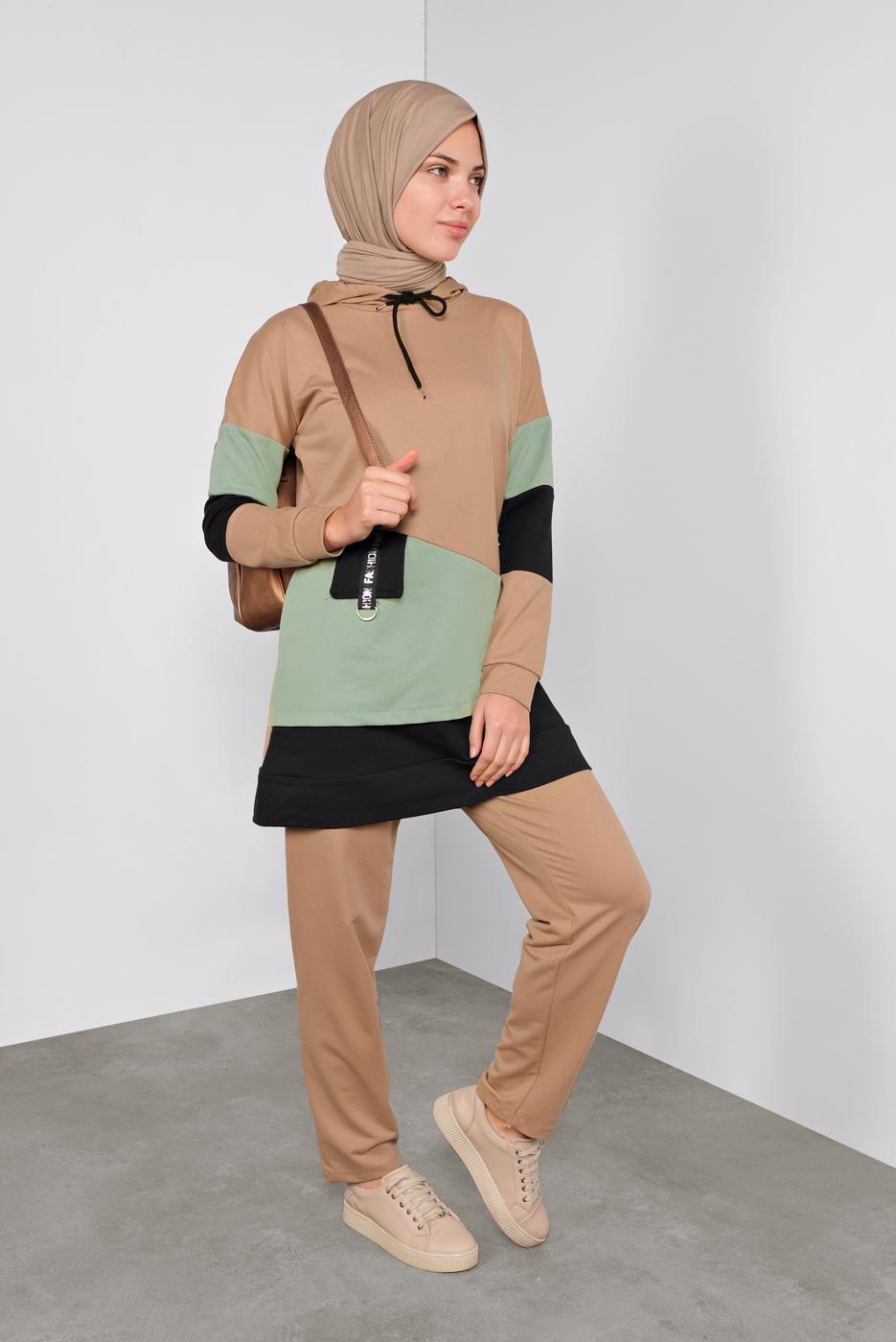 Tesettür giyim KAHVE RENKLİ 2Lİ PANTOLONLU EŞOFMAN TAKIMI 5255