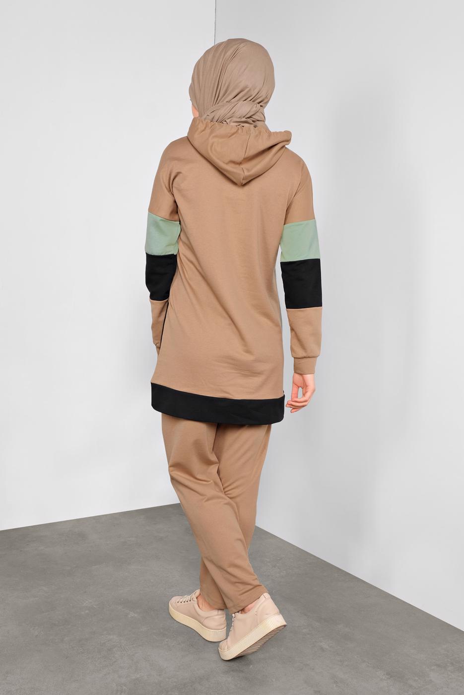 Tesettür giyim KAHVE RENKLİ 2Lİ PANTOLONLU EŞOFMAN TAKIMI 5255