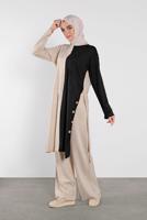 Tesettür giyim SİYAH DÜĞME DETAYLI 2 RENKLİ İKİLİ PANTOLONLU TAKIM 6102