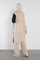 Tesettür giyim SİYAH DÜĞME DETAYLI 2 RENKLİ İKİLİ PANTOLONLU TAKIM 6102