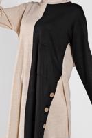 Tesettür giyim SİYAH DÜĞME DETAYLI 2 RENKLİ İKİLİ PANTOLONLU TAKIM 6102