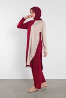 Tesettür giyim FUŞYA DÜĞME DETAYLI 2 RENKLİ İKİLİ PANTOLONLU TAKIM 6102