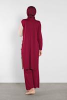 Tesettür giyim FUŞYA DÜĞME DETAYLI 2 RENKLİ İKİLİ PANTOLONLU TAKIM 6102