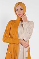 Tesettür giyim TURUNCU DÜĞME DETAYLI 2 RENKLİ İKİLİ PANTOLONLU TAKIM 6102